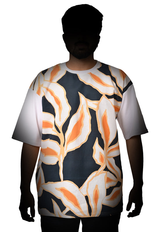 ORANGE PALM LEAVES (Oversize Linen T-Shirt)